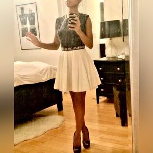 Tfnc black & white party sleeveless dress with beading & pleated skirt small NWT